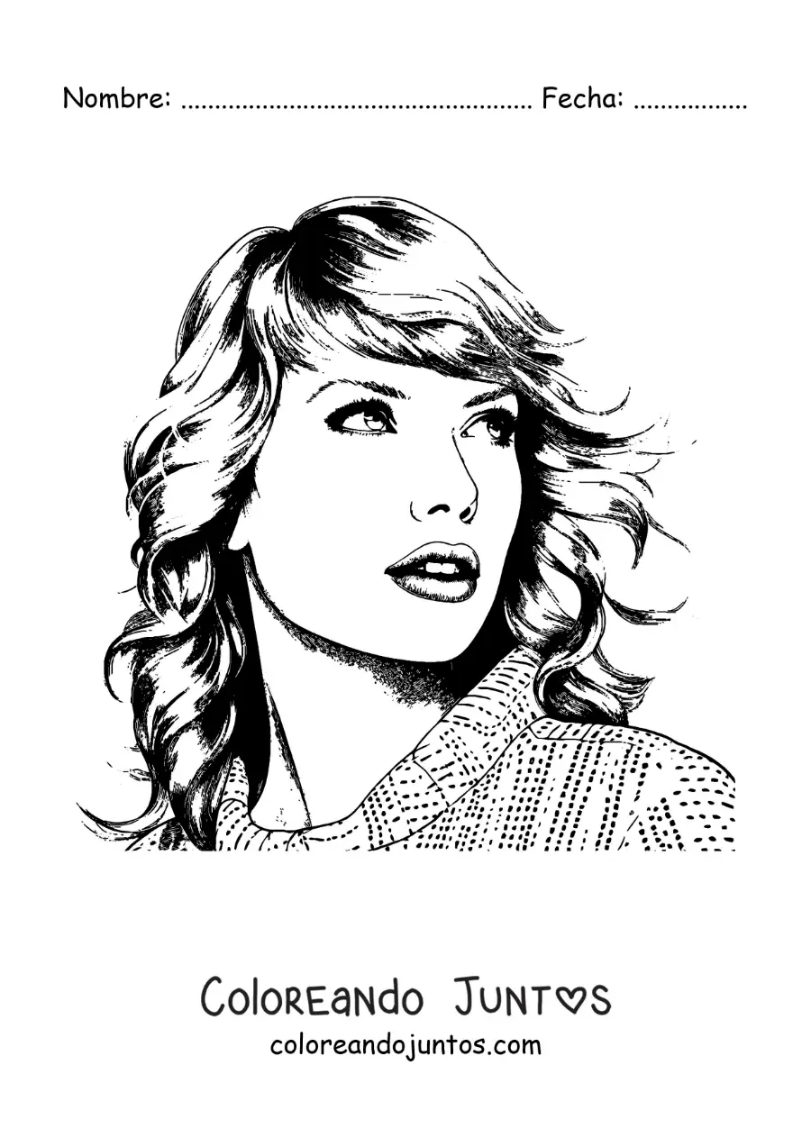 Imagen para colorear de un retrato de Taylor Swift en estilo realista