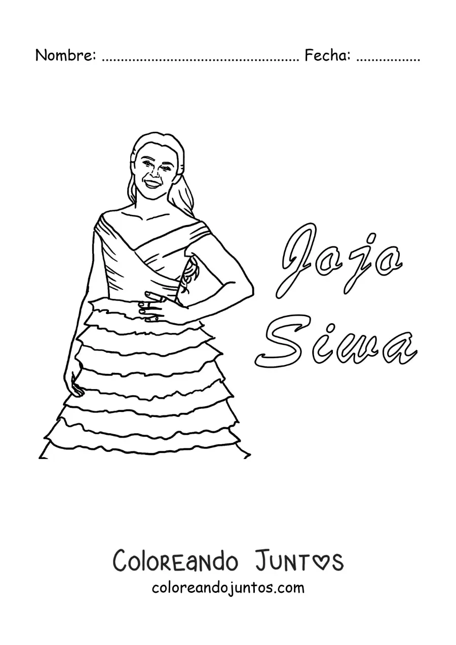 Imagen para colorear de Jojo Siwa animada con un vestido