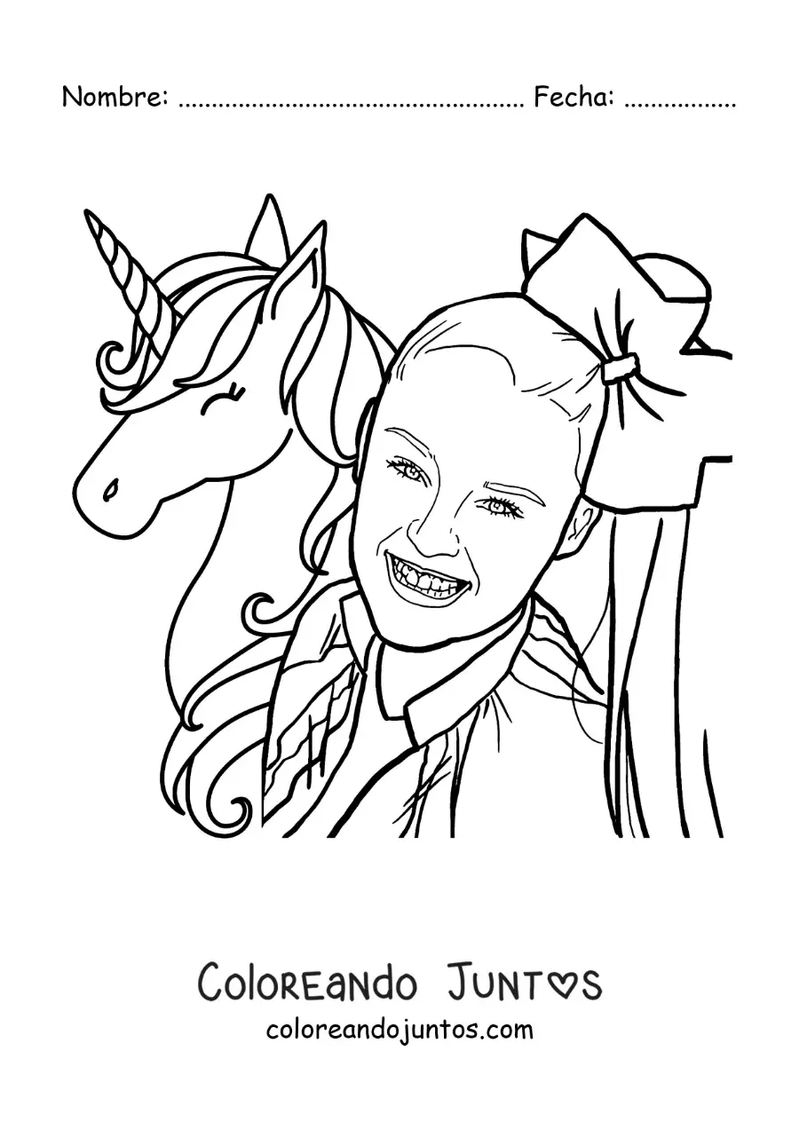 Imagen para colorear de Jojo Siwa con un unicornio
