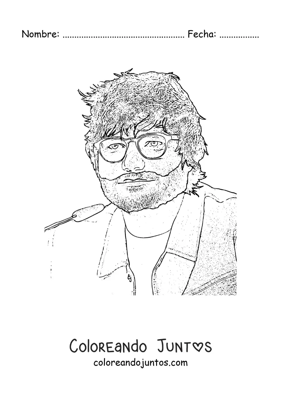 Imagen para colorear de un retrato a lápiz de Ed Sheeran realista