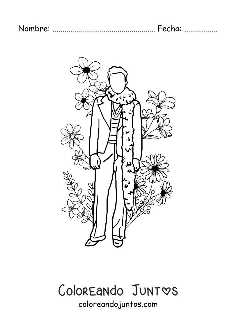 Imagen para colorear de silueta de Harry Styles con flores