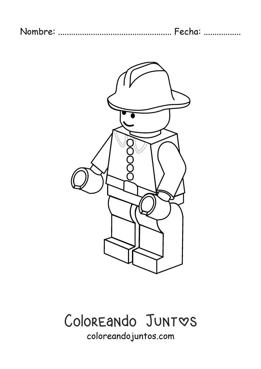 Imagen para colorear de un bombero de juguete estilo Lego
