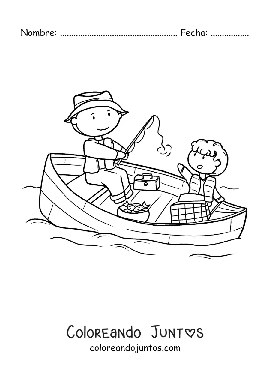 Imagen para colorear de un padre y su hijo pescando en un bote