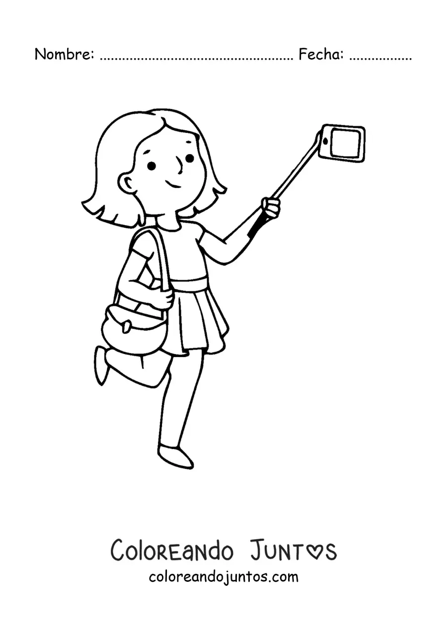 Imagen para colorear de una chica turista tomando una selfie