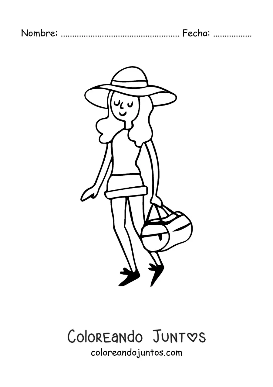 Imagen para colorear de una chica turista con su equipaje