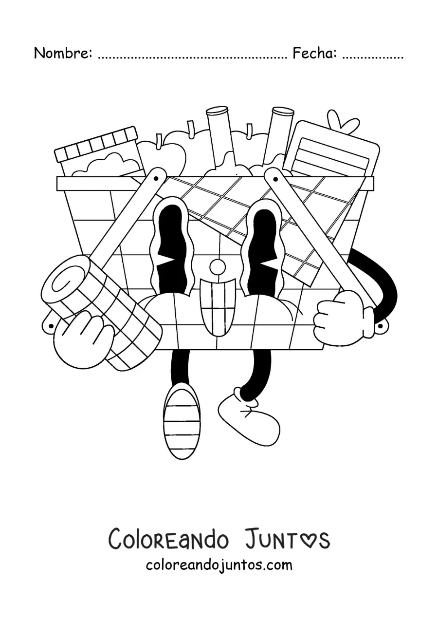 Imagen para colorear de una caricatura de una canasta de pícnic