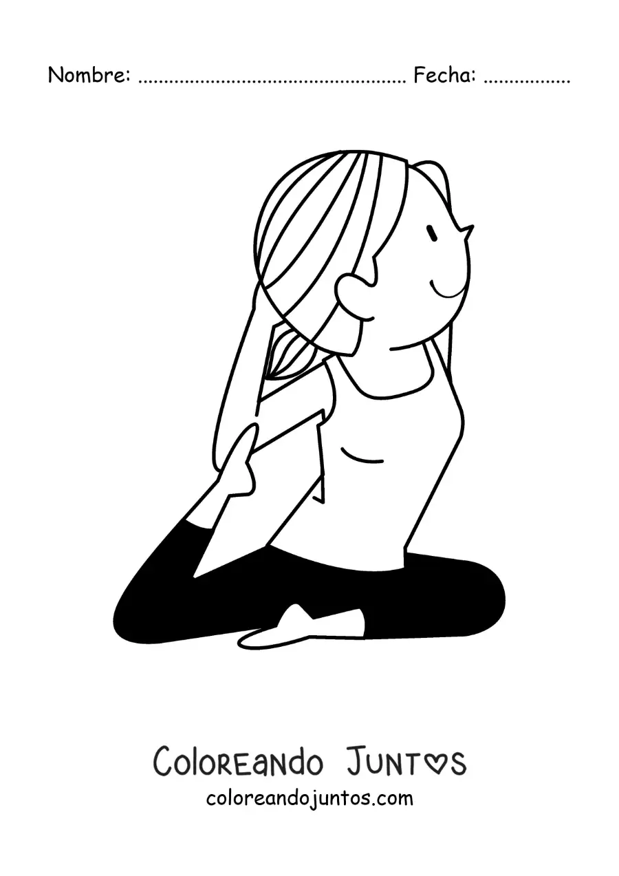 Imagen para colorear de una mujer haciendo una postura de yoga aislada