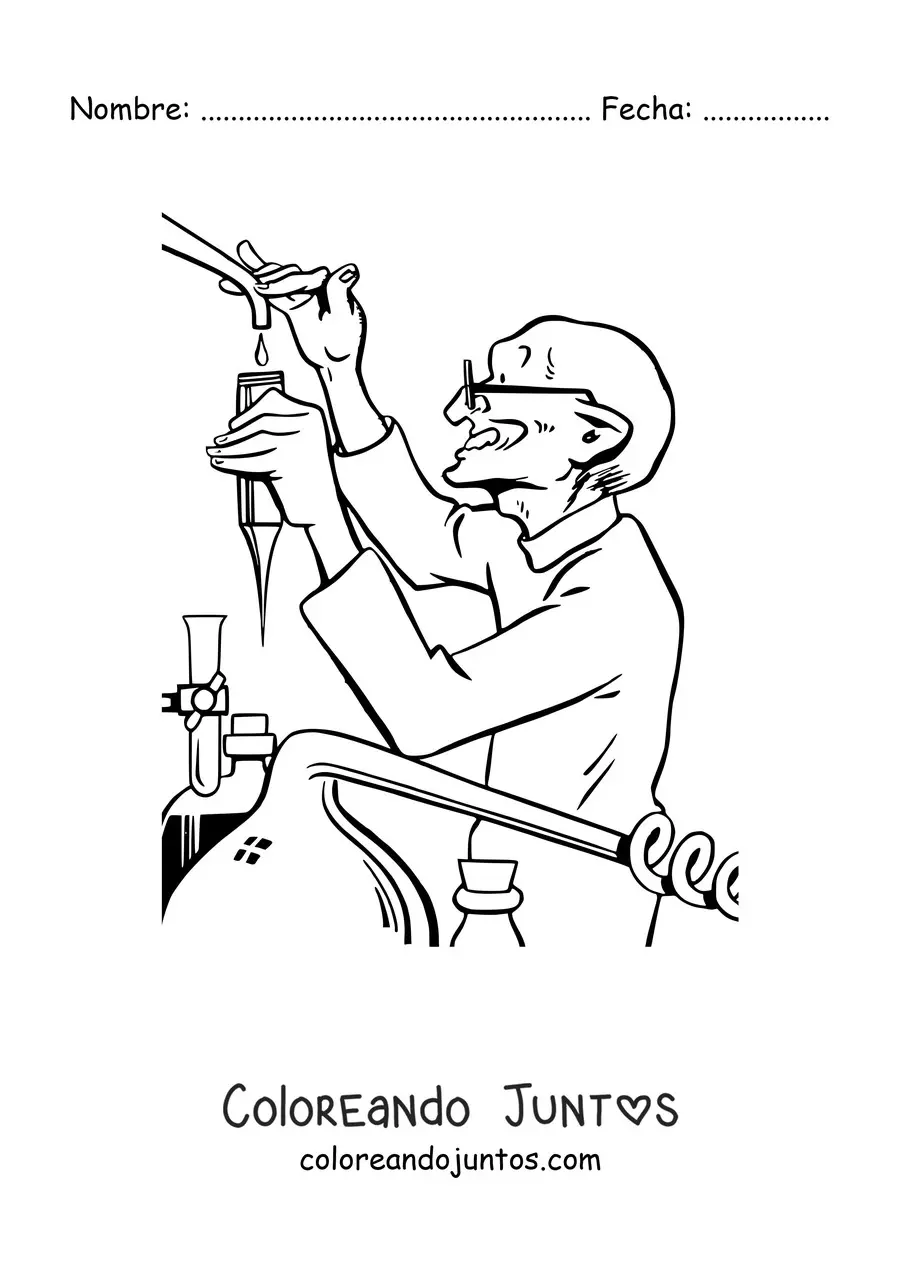 Imagen para colorear de un científico haciendo un experimento de química