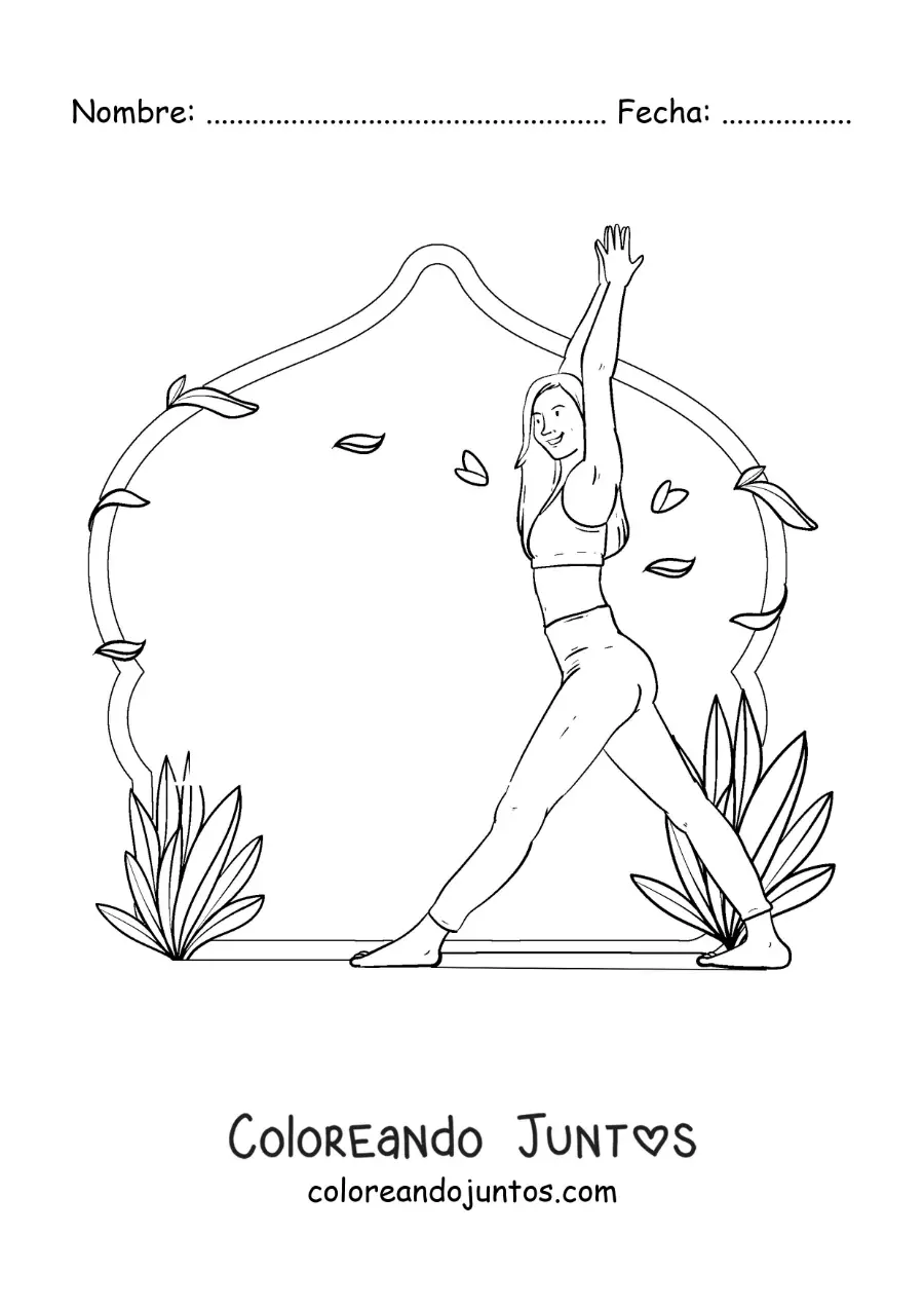 Imagen para colorear de una mujer haciendo una postura de yoga