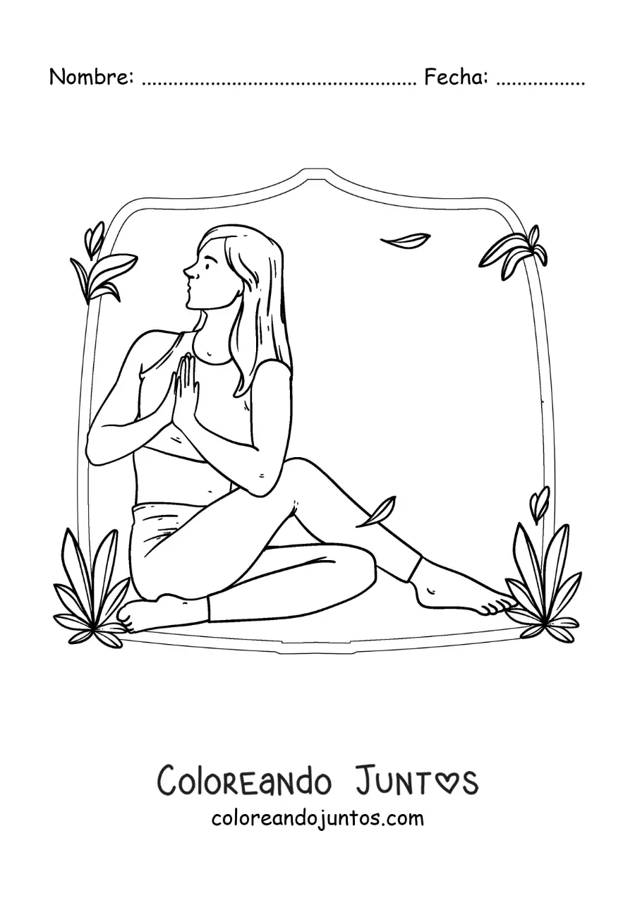 Imagen para colorear de una mujer haciendo estiramientos de yoga