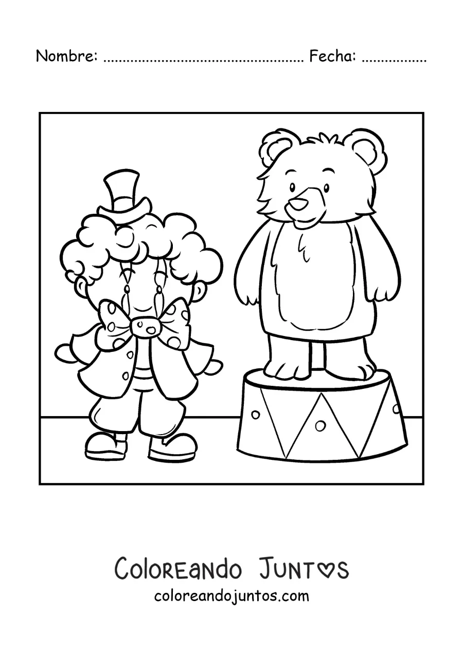 Imagen para colorear de un payaso de circo y un oso animado