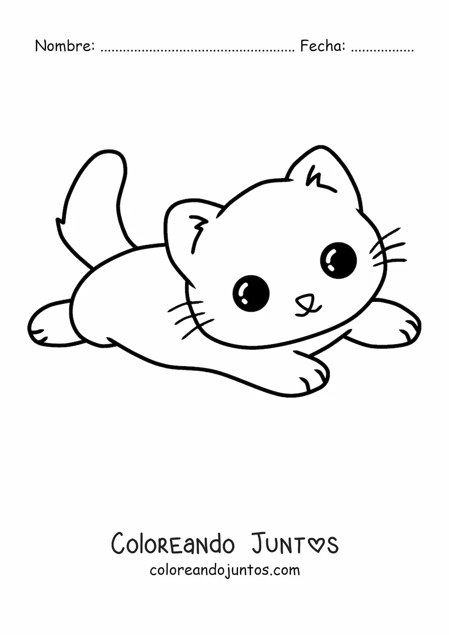 Imagen para colorear de un gato kawaii acostado