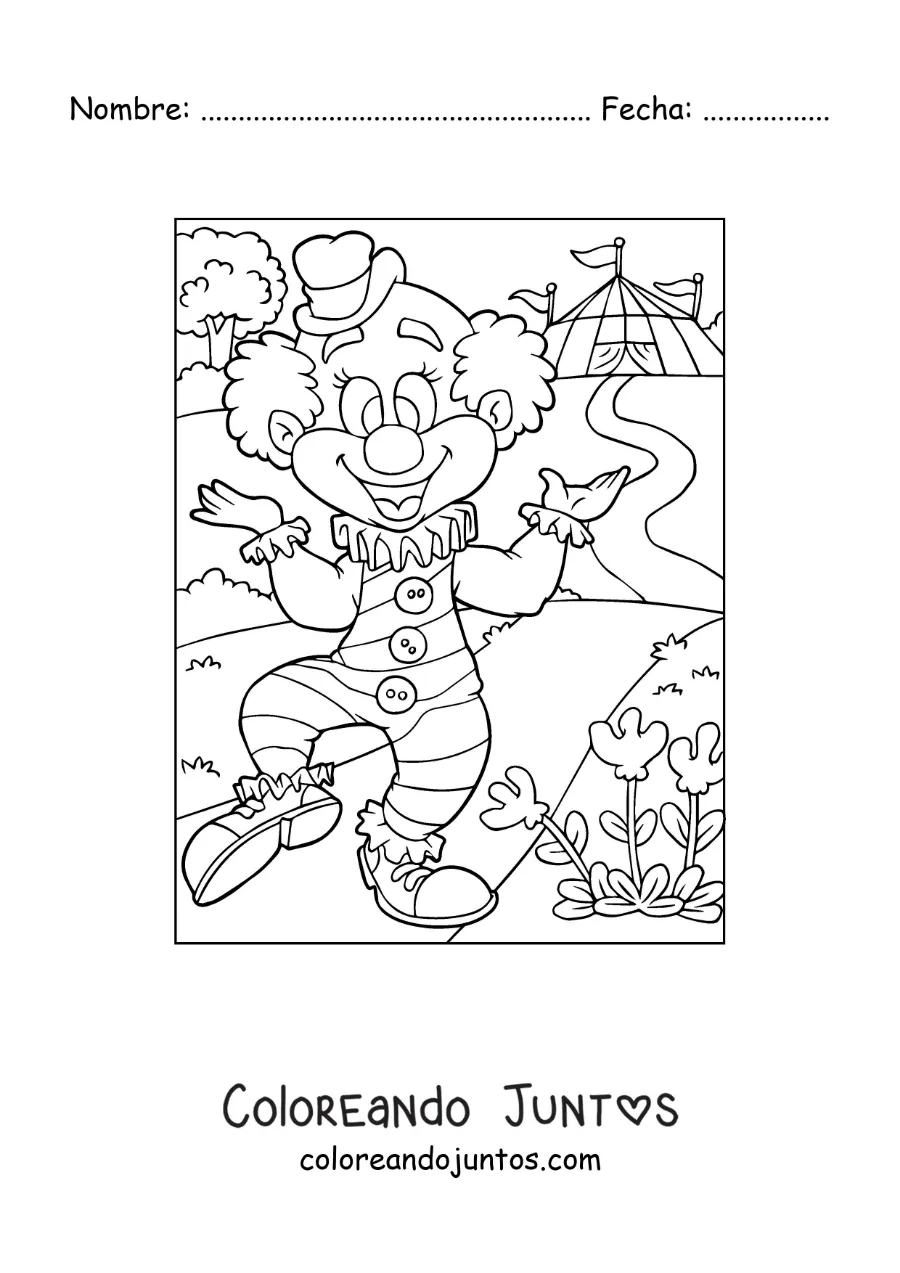 Imagen para colorear de una caricatura de un payaso en el circo