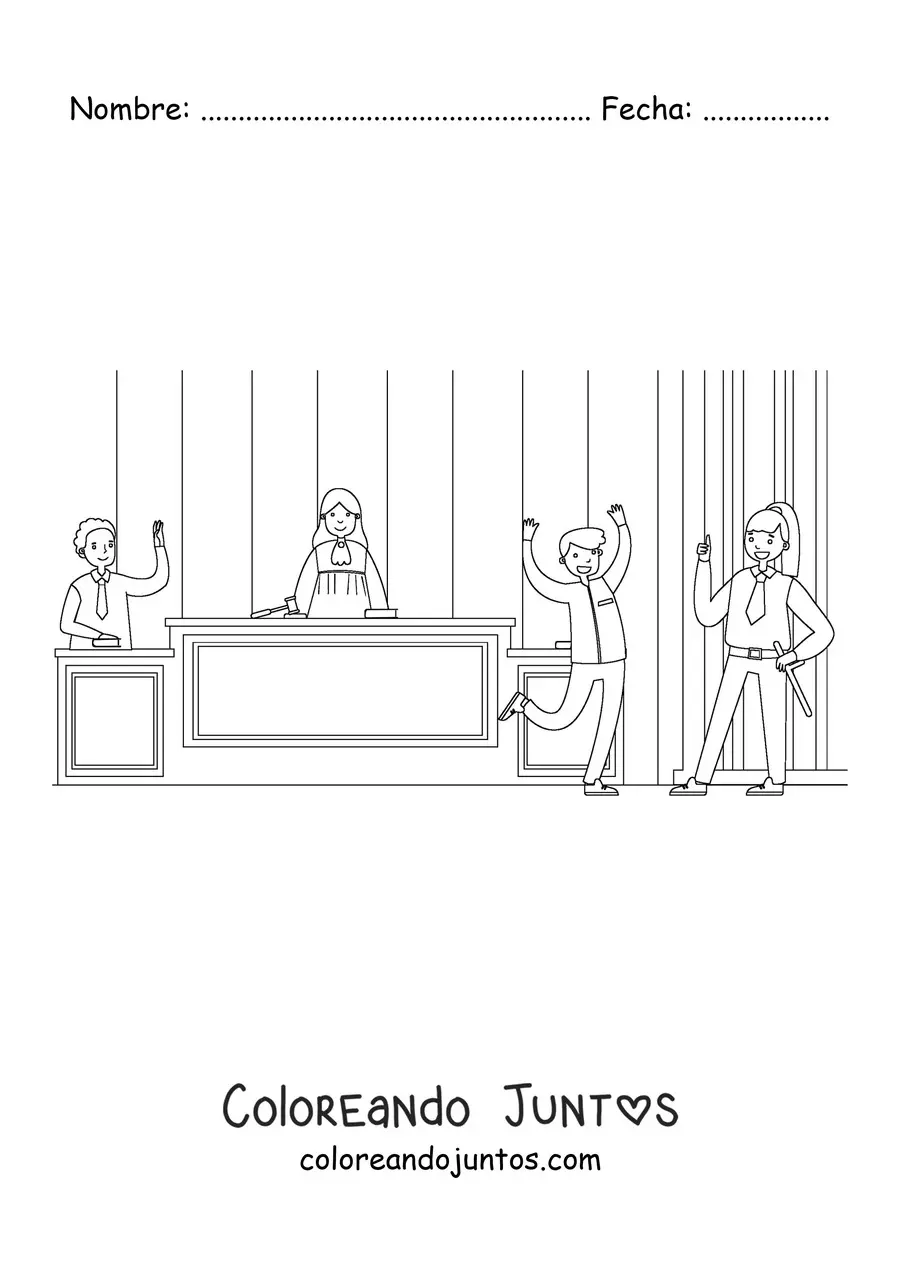 Imagen para colorear de un juez y un abogado animados en un juicio