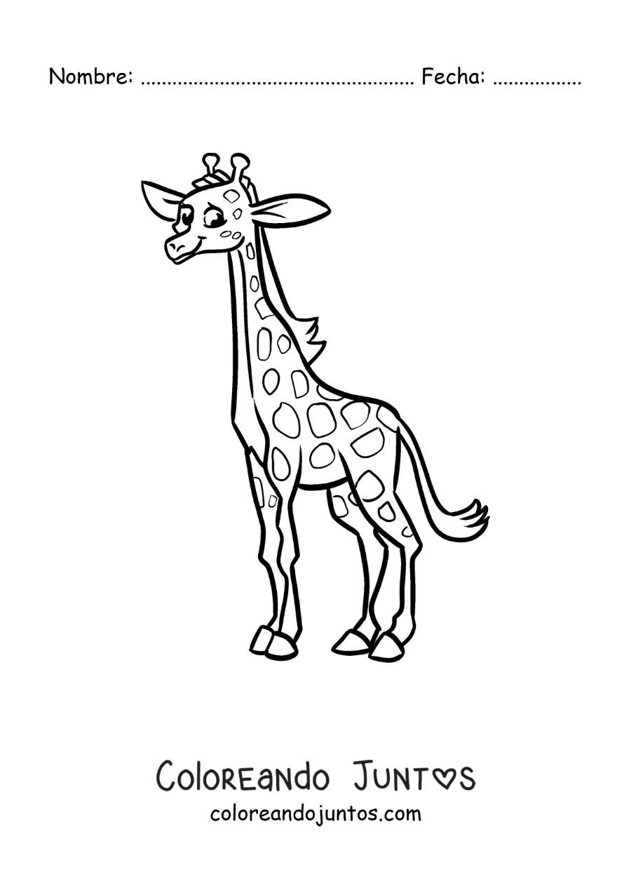 Imagen para colorear de una jirafa del zoológico animada