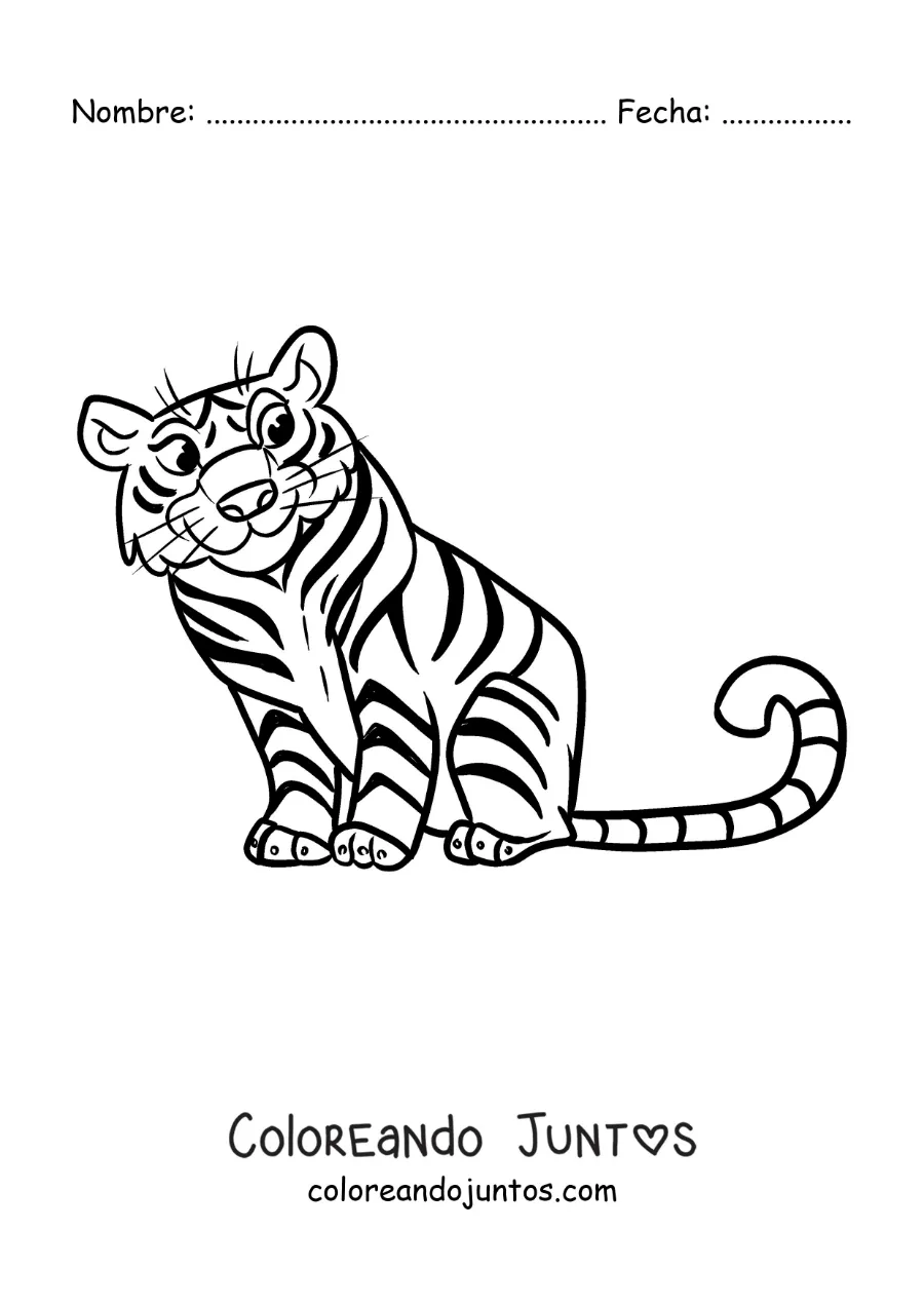 Imagen para colorear de un tigre del zoológico animado sentado