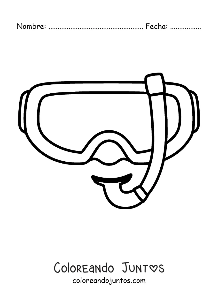 Imagen para colorear de unas gafas de buceo con tubo de esnórkel