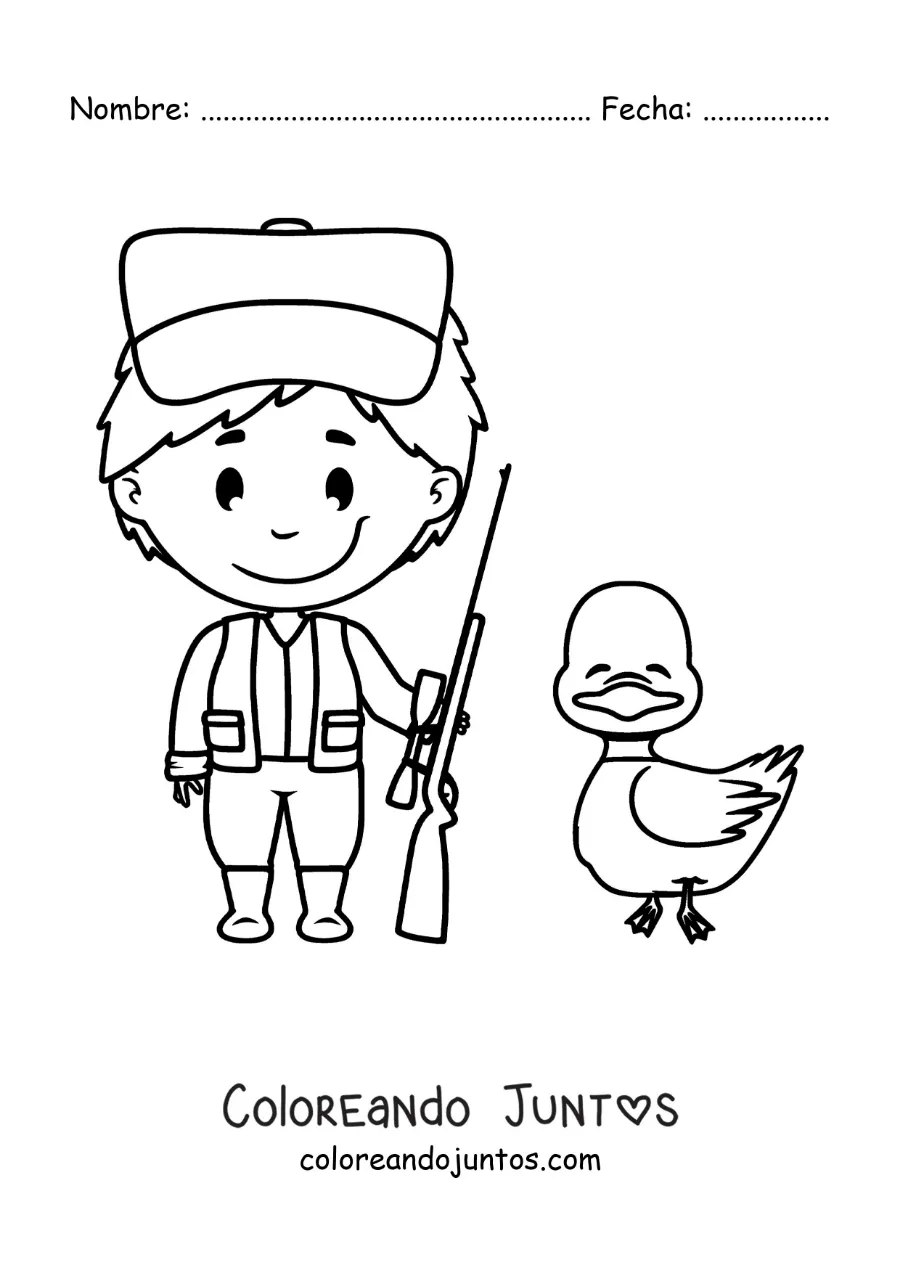 Imagen para colorear de un cazador junto a un pato