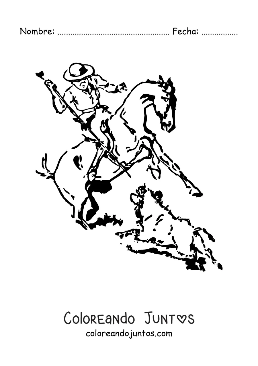Imagen para colorear de un hombre a caballo cazando un jabalí
