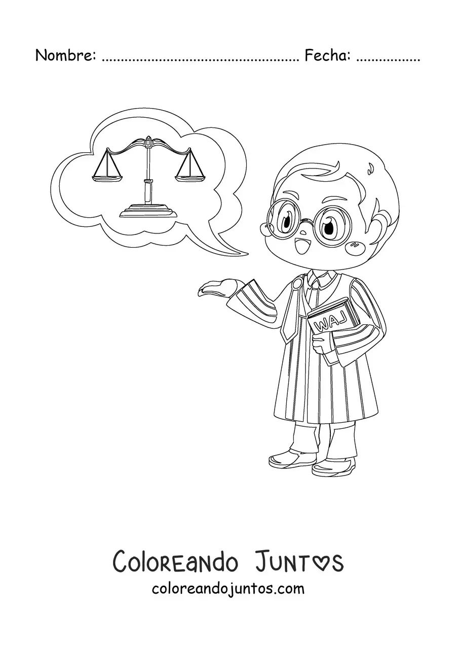 Imagen para colorear de un juez kawaii con toga
