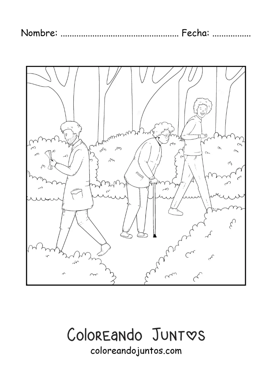 Imagen para colorear de personas paseando en el parque