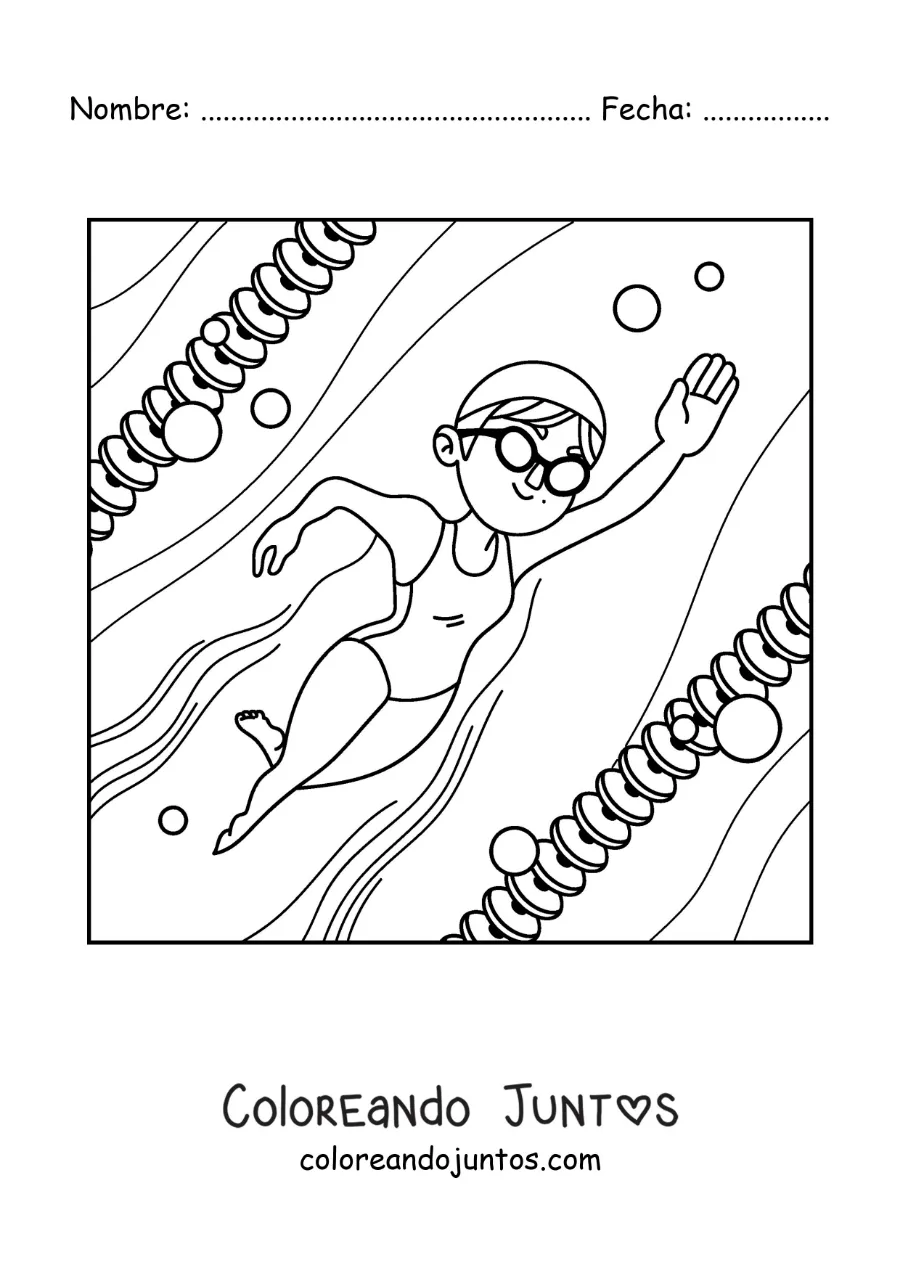Imagen para colorear de una niña practicando natación en una piscina
