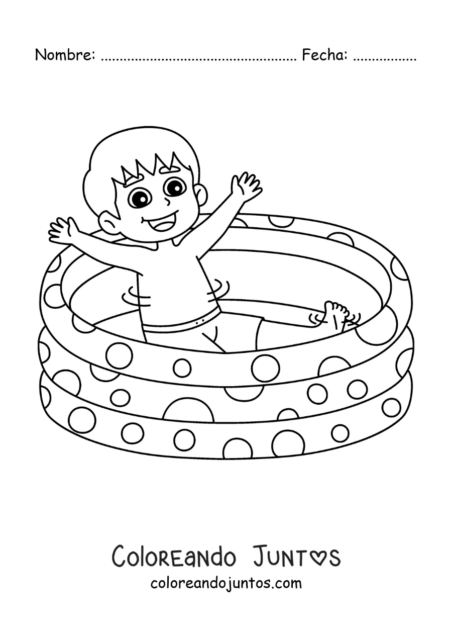 Imagen para colorear de un niño en una piscina inflable