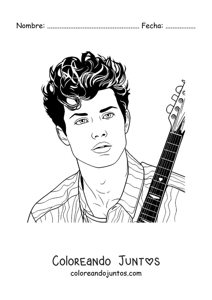 Imagen para colorear de un retrato de Shawn Mendes en estilo realista