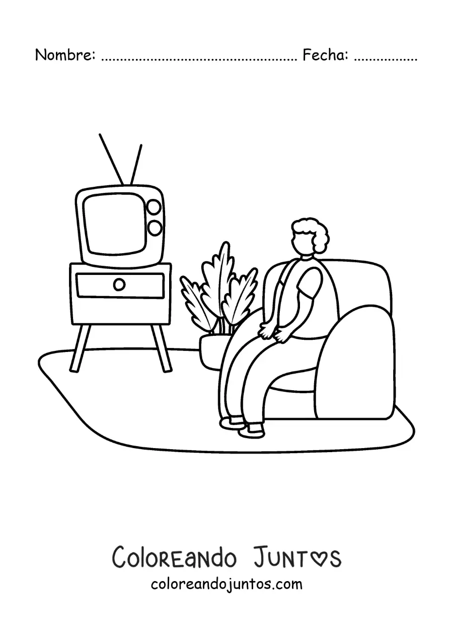 Imagen para colorear de una persona viendo la televisión en el sofá