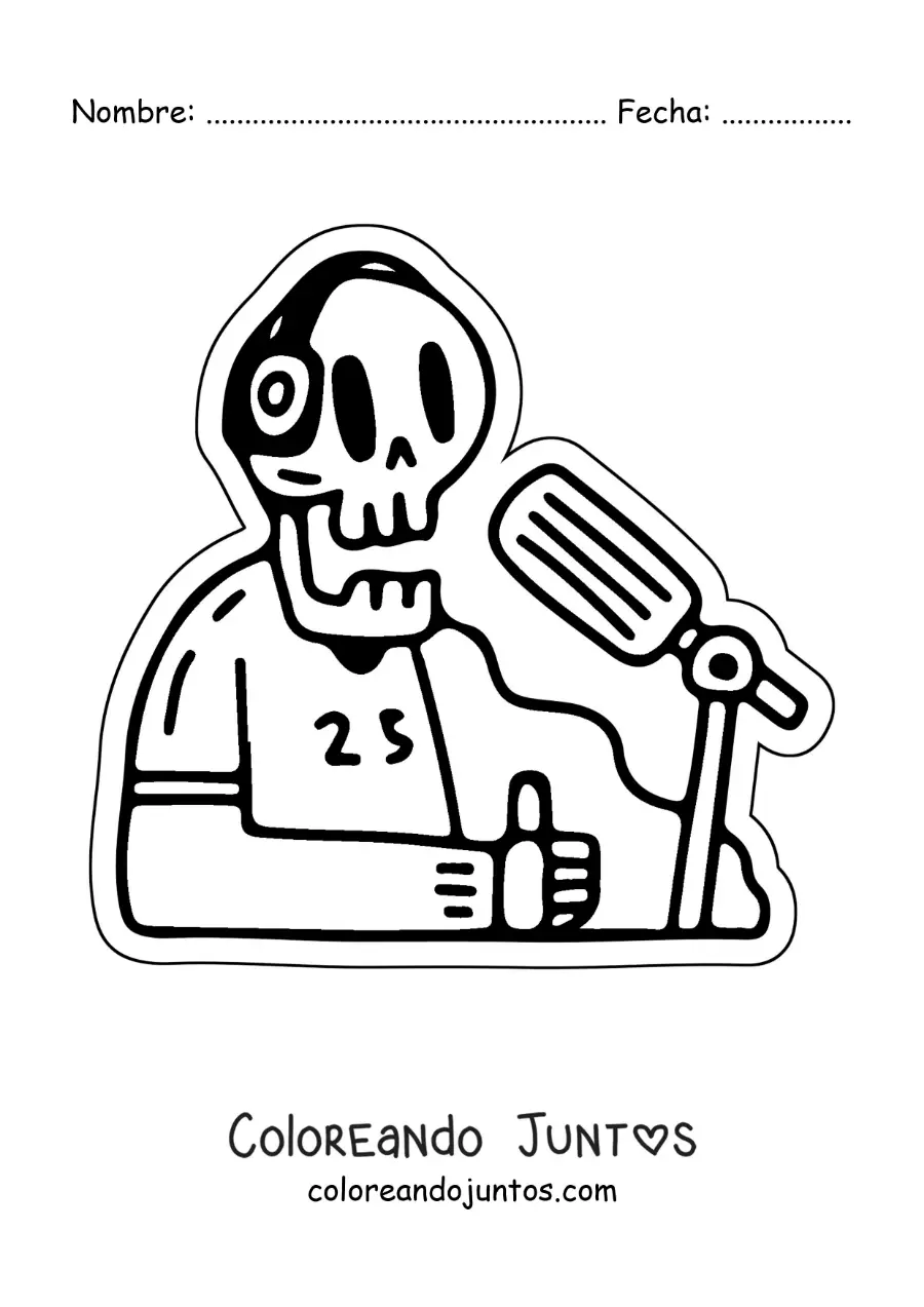 Imagen para colorear de un esqueleto animado en un programa de radio
