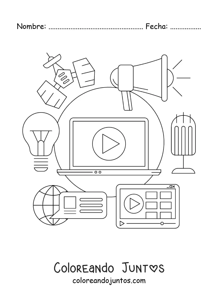 Imagen para colorear de las redes sociales y las tecnologías de la información y comunicación