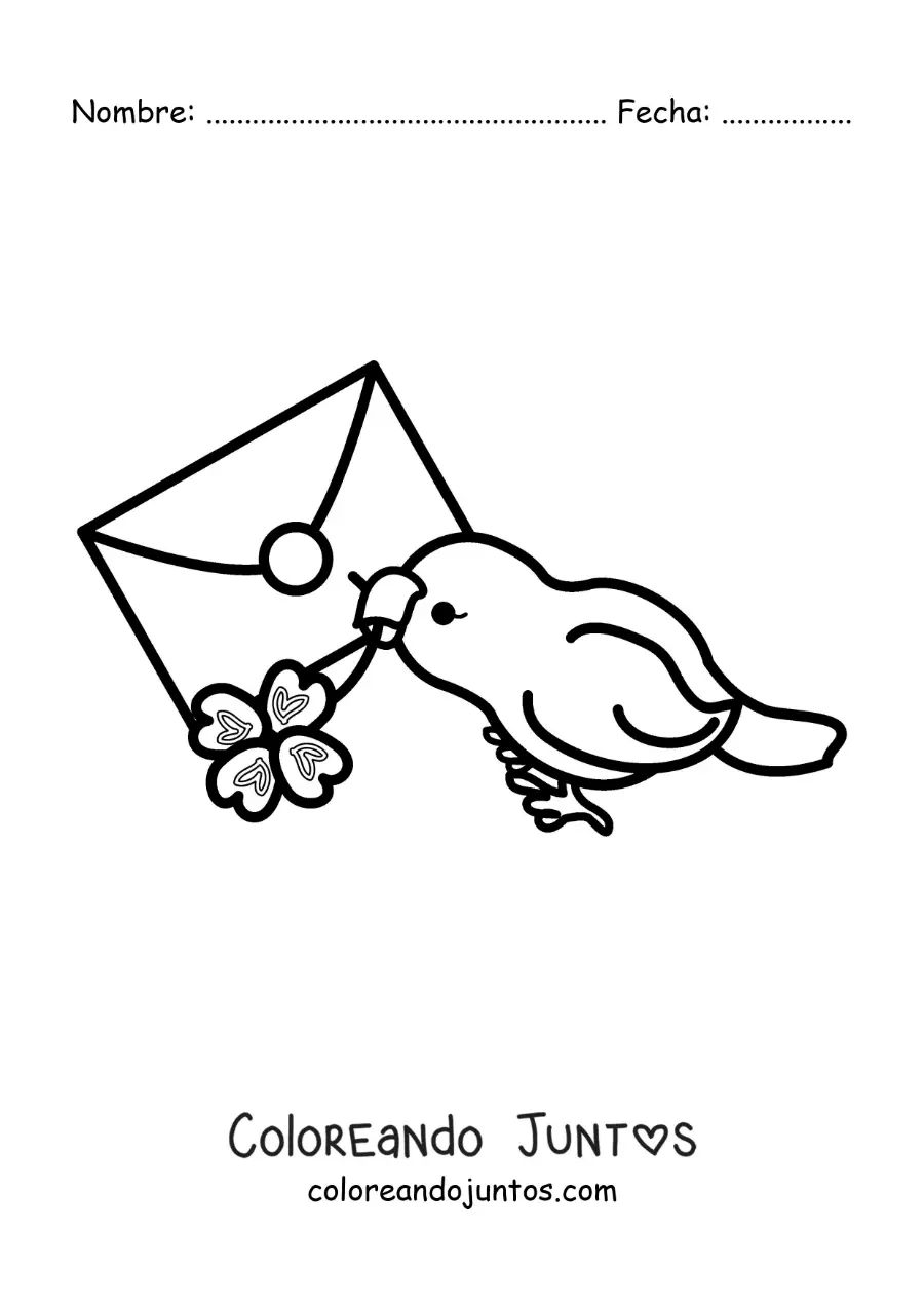 Imagen para colorear de una ave animada entregando una carta