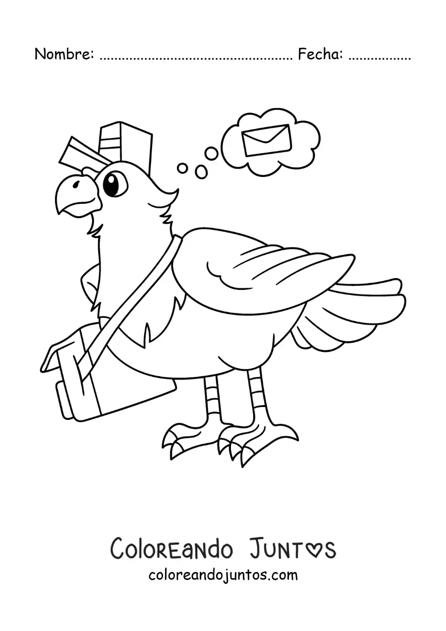 Imagen para colorear de una paloma mensajera animada
