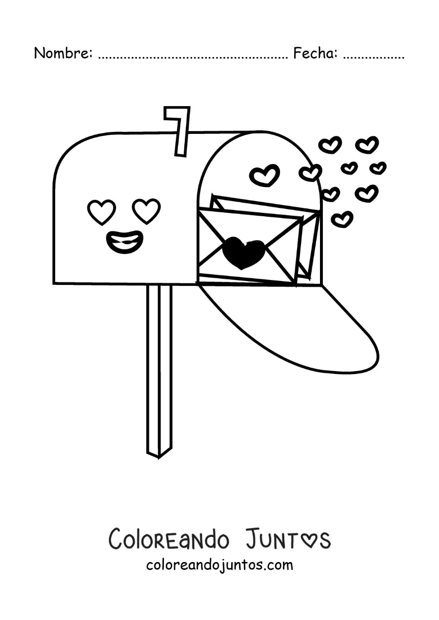 Imagen para colorear de un buzón con cartas de amor