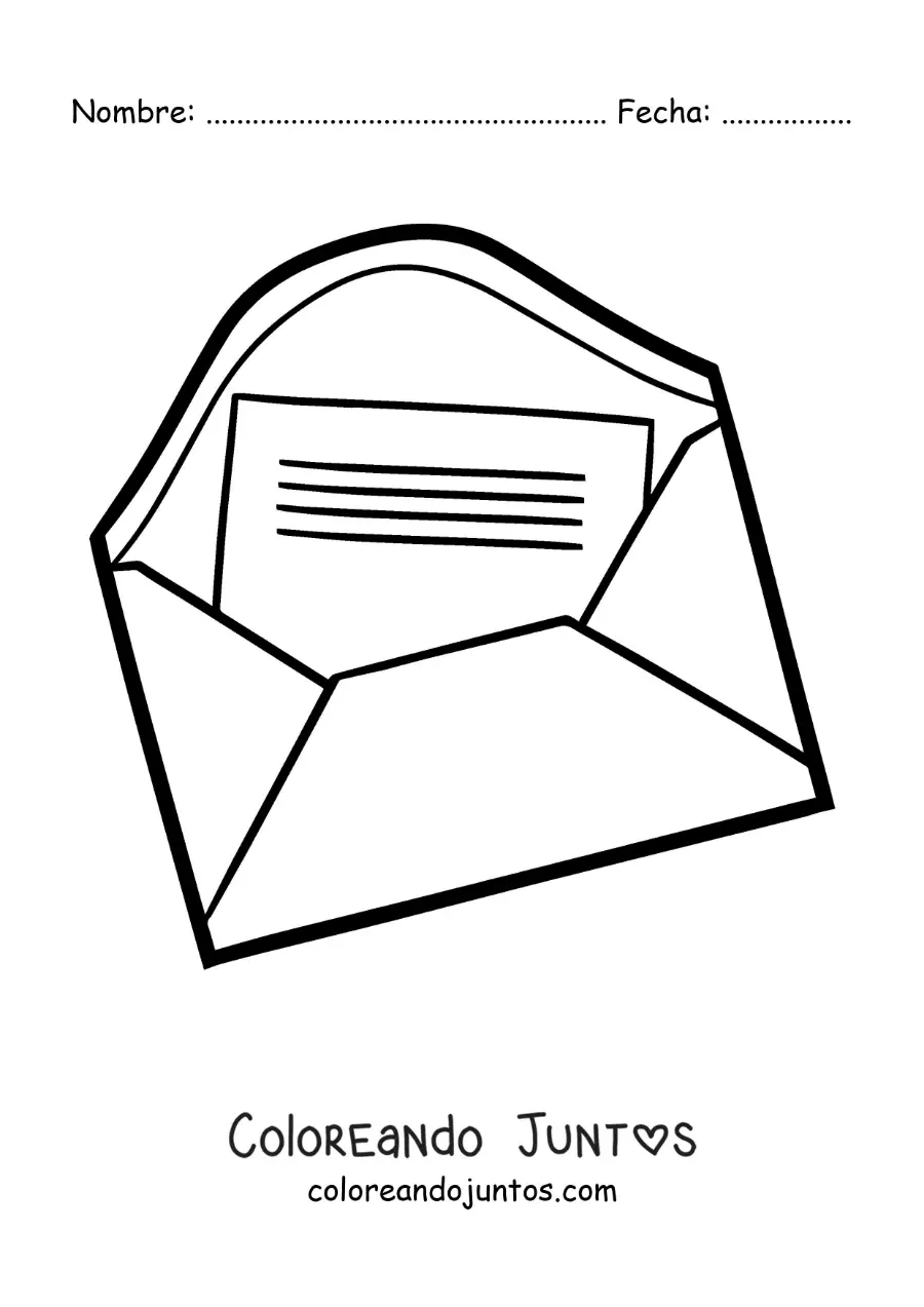 Imagen para colorear de un sobre abierto con una carta