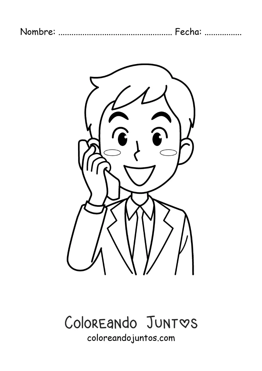 Imagen para colorear de un hombre con traje hablando por teléfono