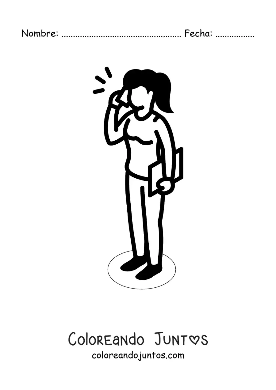Imagen para colorear de una mujer hablando por teléfono