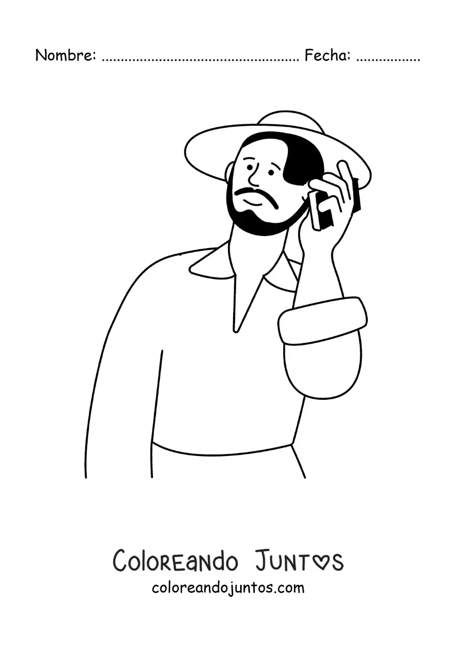 Imagen para colorear de un hombre con sombrero en una llamada telefónica