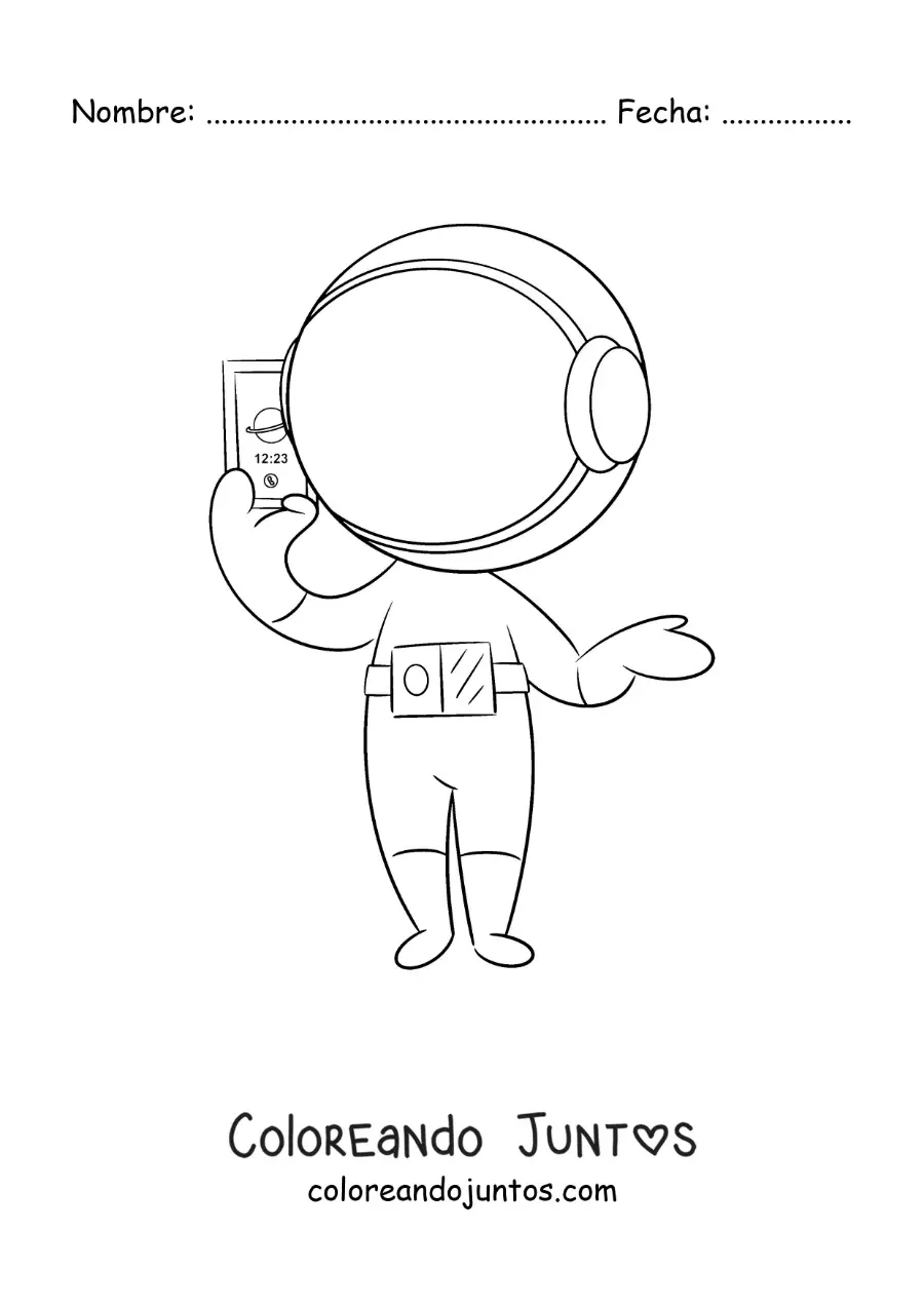 Imagen para colorear de un astronauta hablando por teléfono