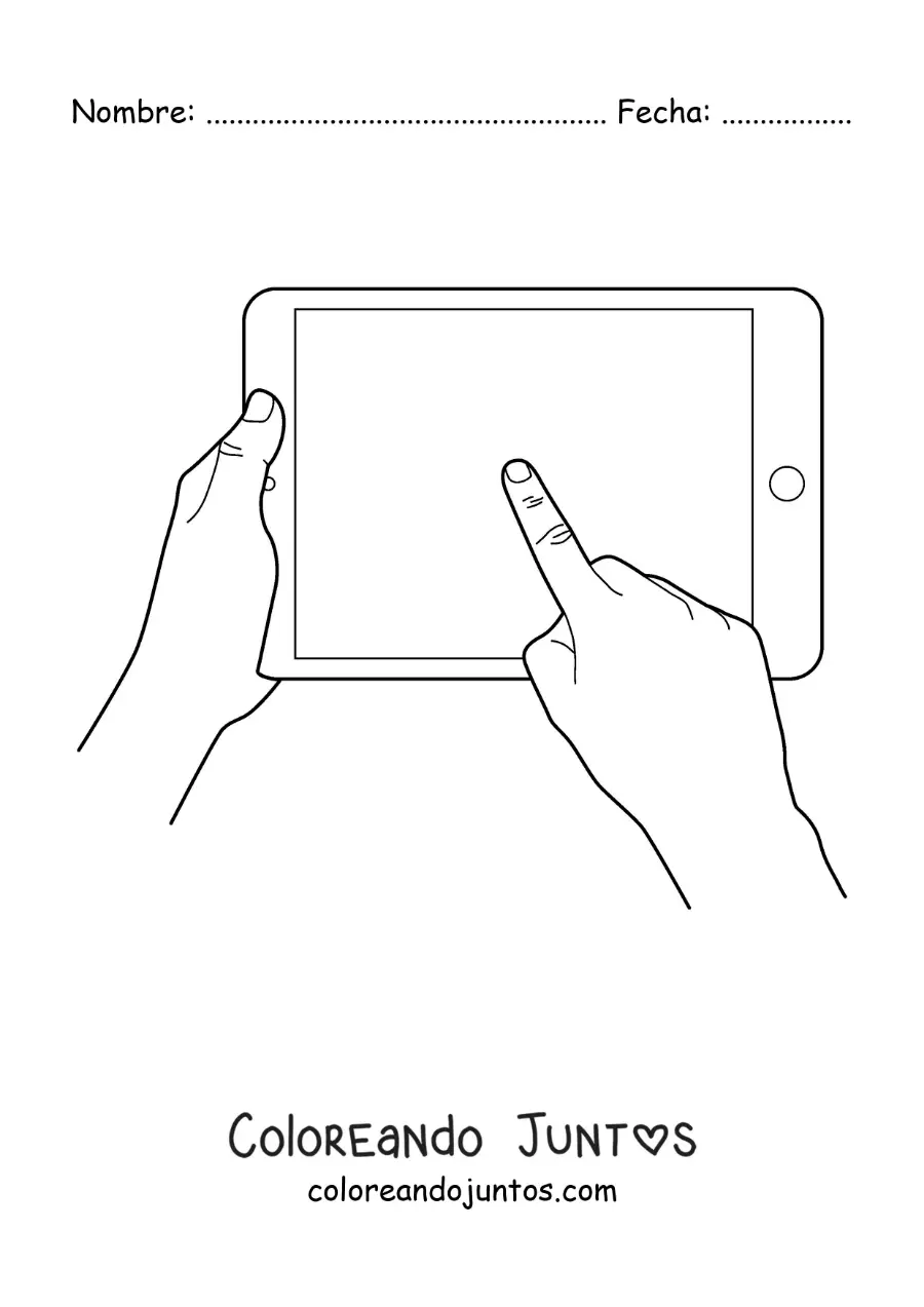 Imagen para colorear de un par de manos usando una tableta táctil