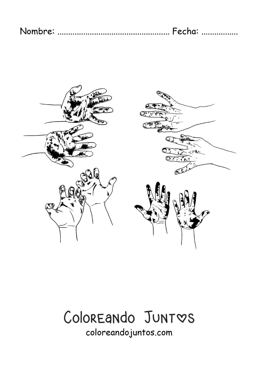 Imagen para colorear de las palmas de las manos sucias