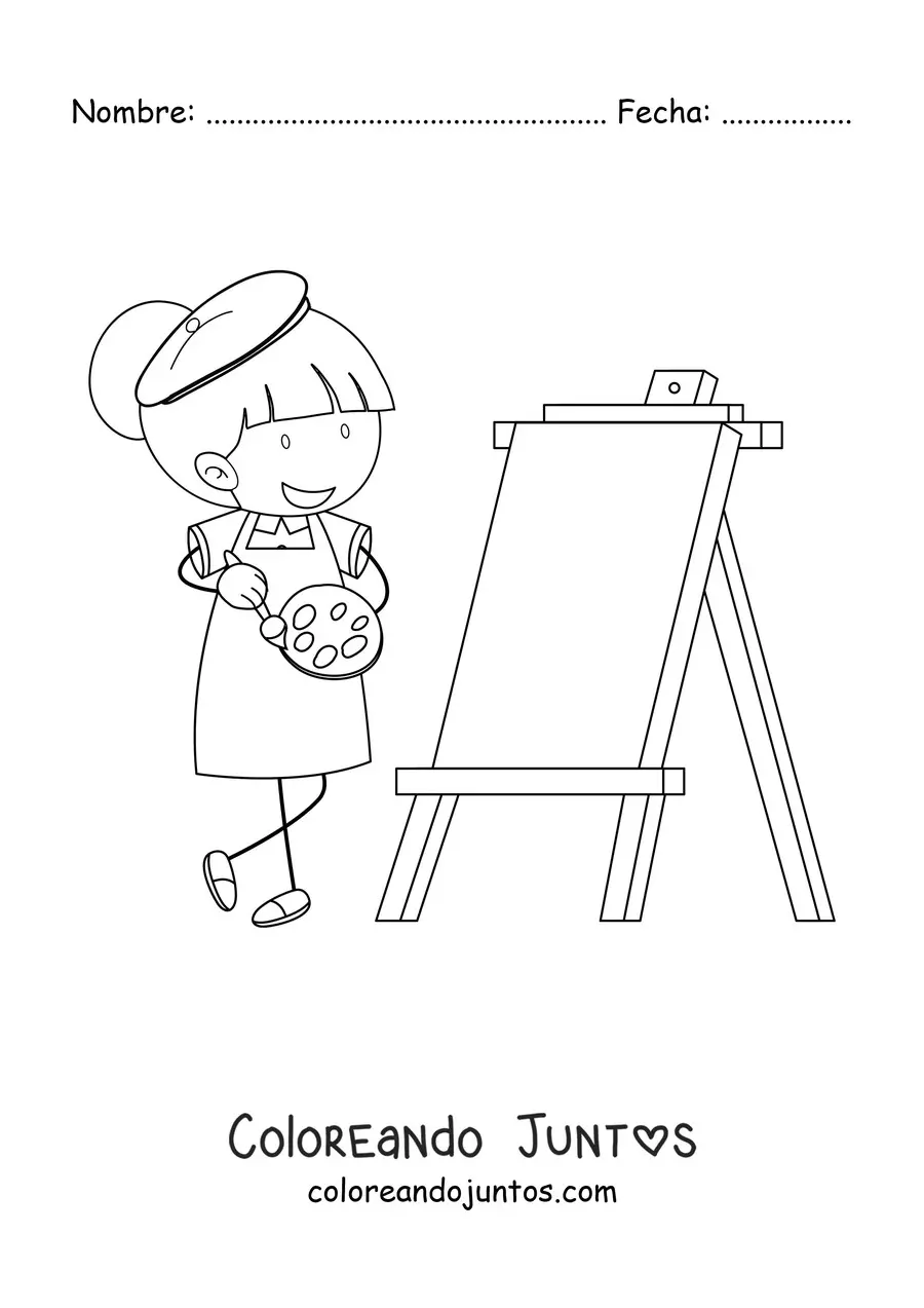 Imagen para colorear de una niña pintando un cuadro