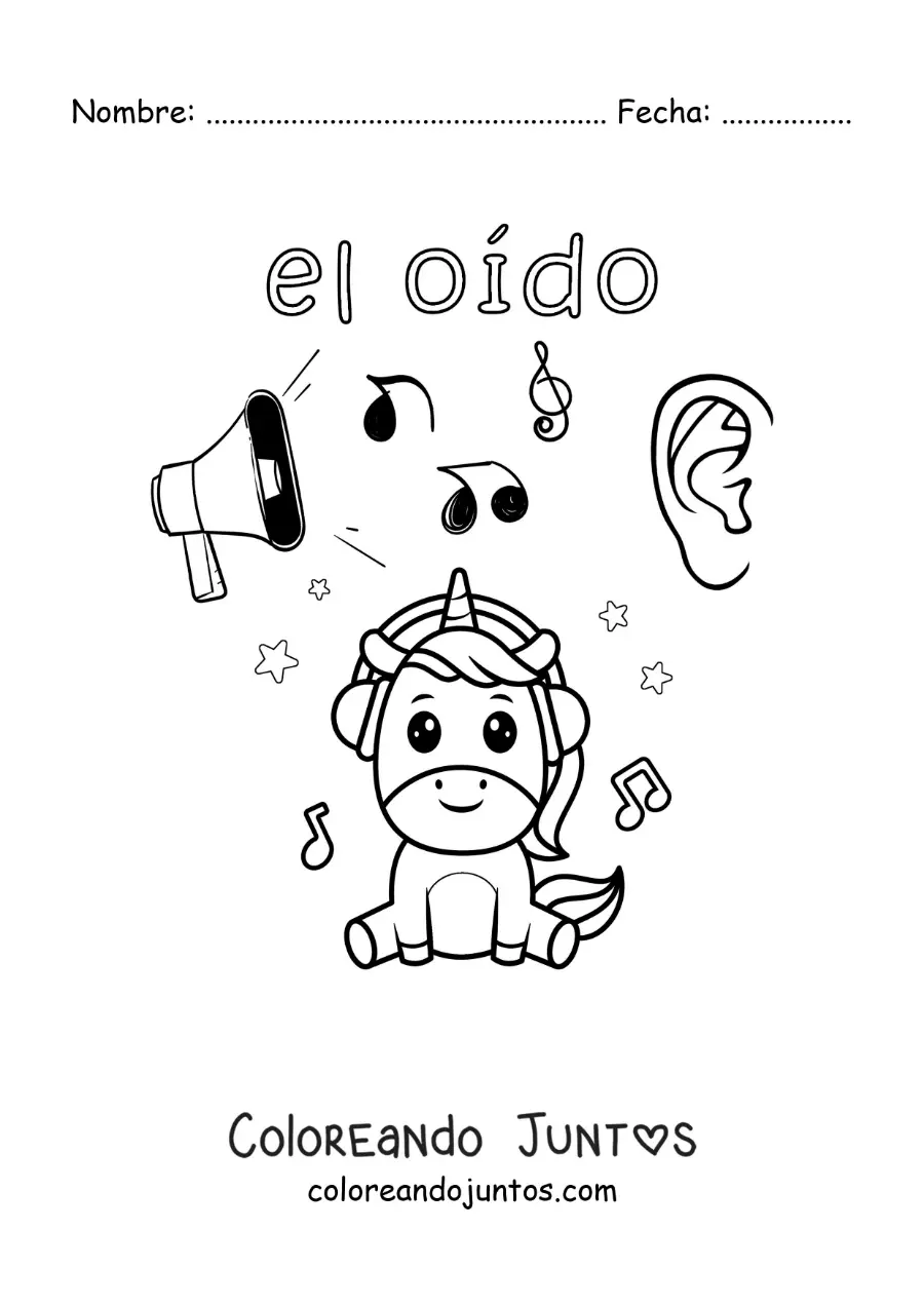 Imagen para colorear de ejemplos animados del sentido del oído para niños