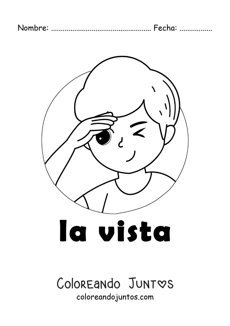 Imagen para colorear de un niño viendo a lo lejos con el texto 