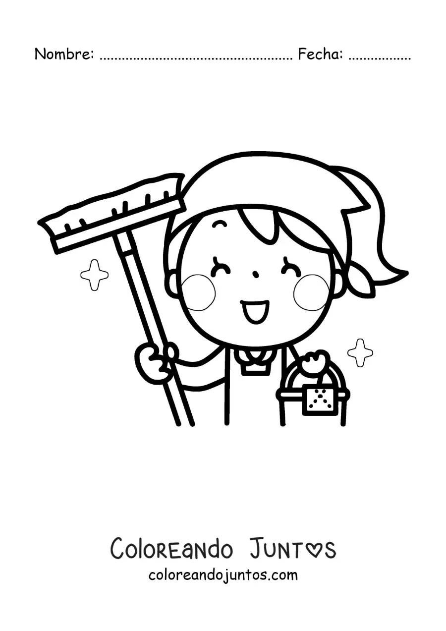 Imagen para colorear de una madre animada con artículos de limpieza
