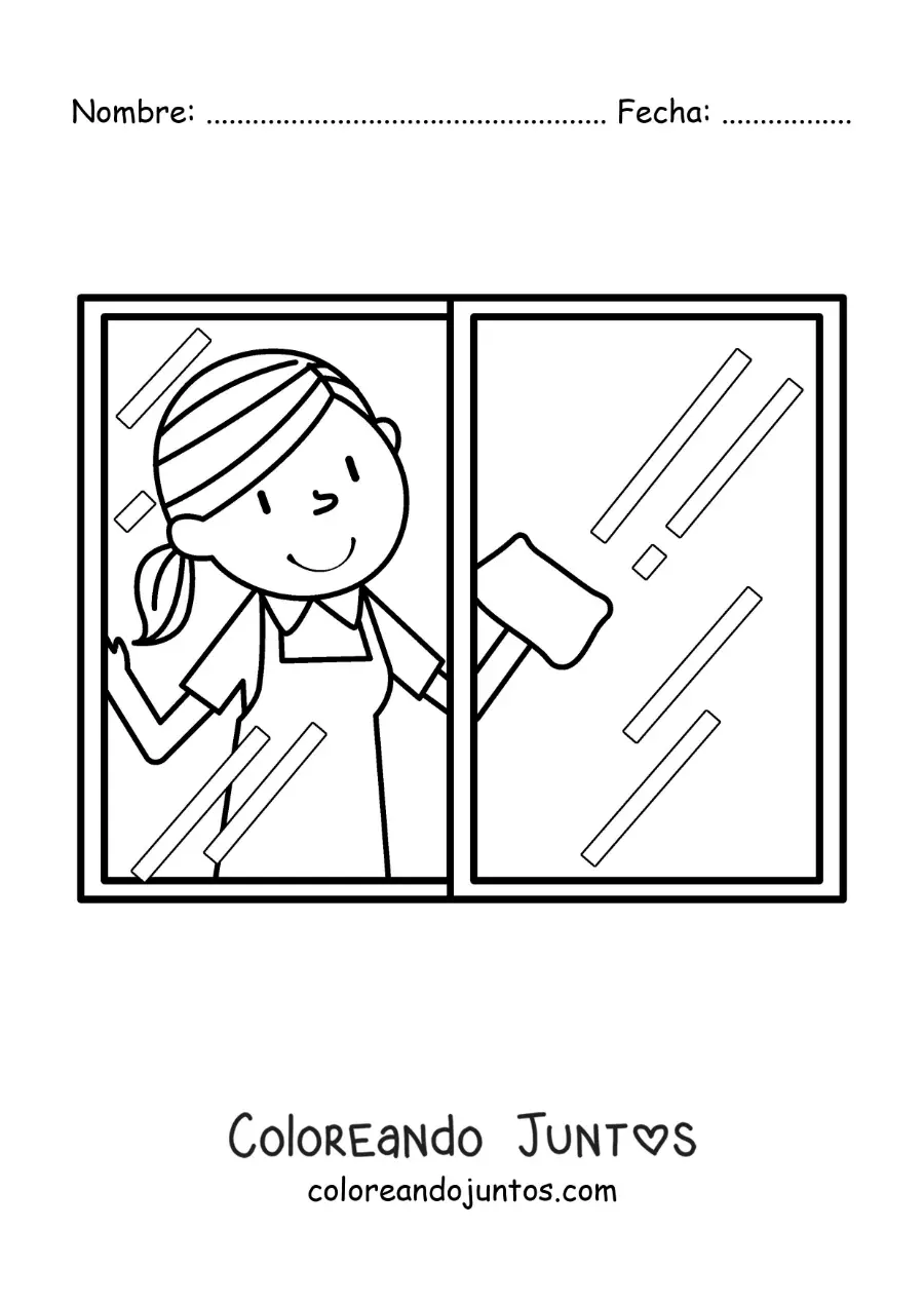 Imagen para colorear de una mujer limpiando las ventanas
