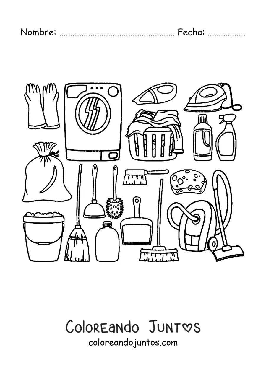Imagen para colorear de objetos y artículos de limpieza del hogar