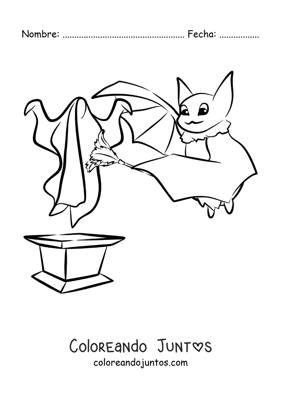 Imagen para colorear de un murciélago animado desempolvando un fantasma