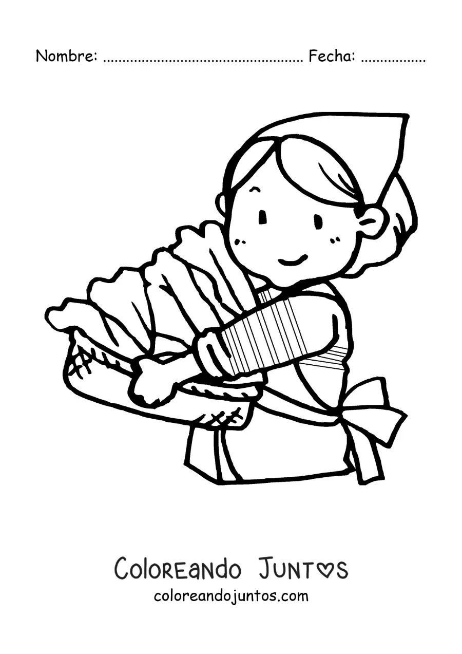 Imagen para colorear de una ama de casa recogiendo la ropa sucia en un cesto