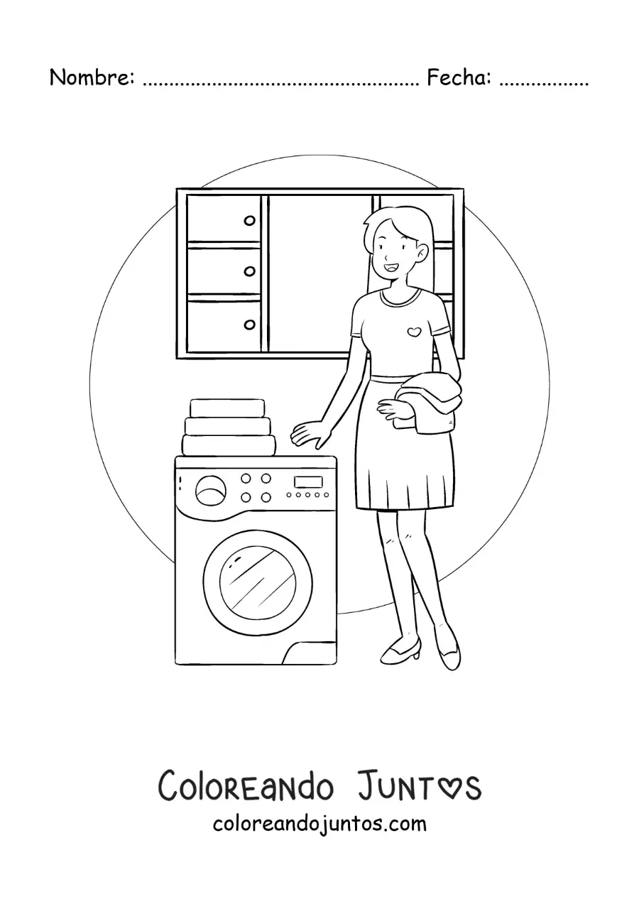 Imagen para colorear de una ama de casa lavando la ropa en la lavadora